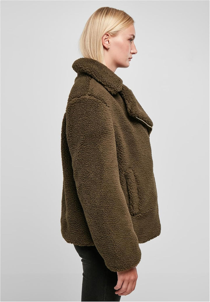 Urban Classics Damen Ladies Sherpa Biker Jacket Jacke L Olive, L Olive