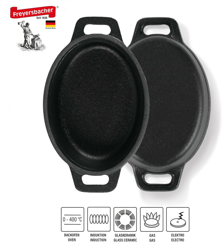 Mini Cocotte Oval 12 x 8,5 cm Gusseisen Emailliert Kleiner Topf mit Deckel Handgeschmiedeter Emaille