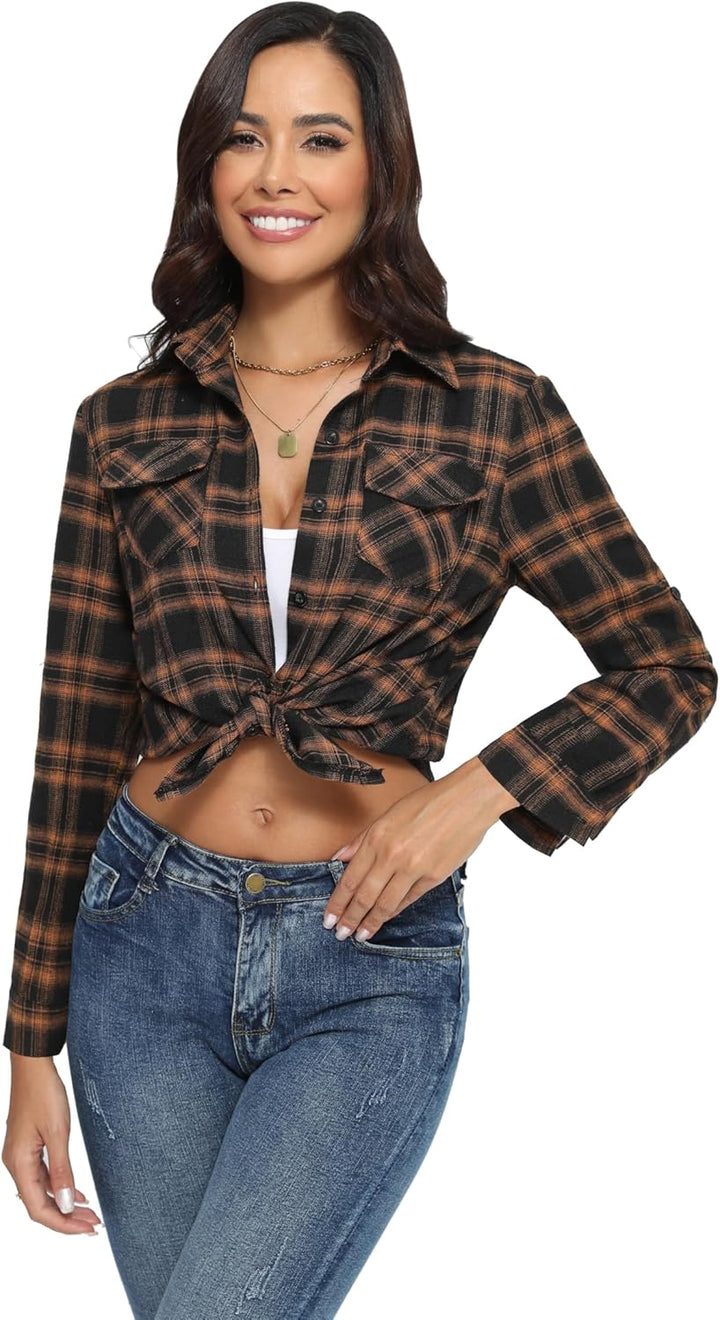 Yukiuiny Damen Karierte Bluse 100% Baumwolle Langarm Weiches Flanellhemd Casual Button-down Holzfäll