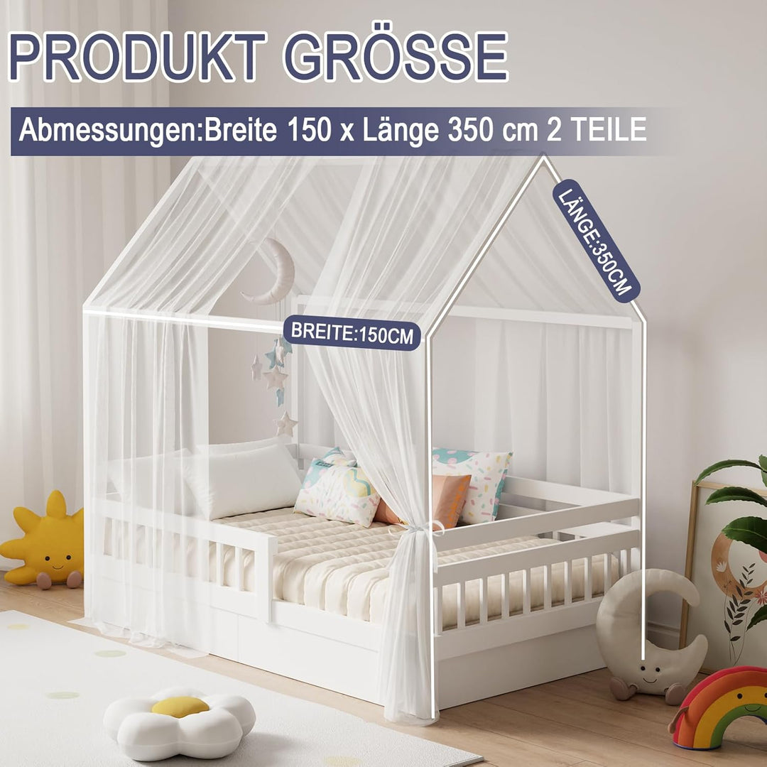 Hausbett Himmel Set, 2 Stück Betthimmel Hausbett für Hausbett Deko, Bett Vorhang für Mädchen Jungen