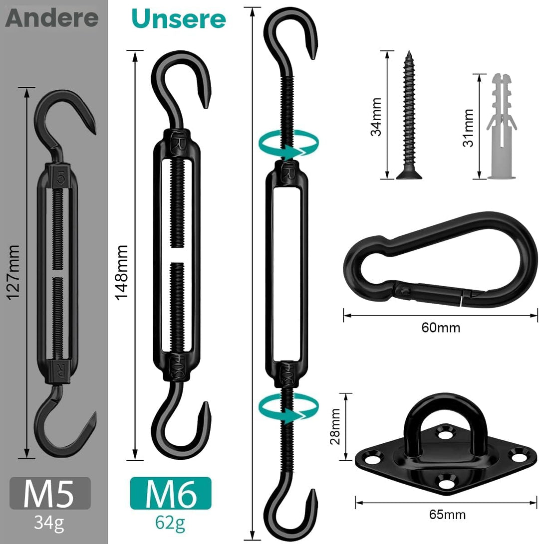 Morzejar Sonnensegel-Befestigungsset, 304 Edelstahl, strapazierfähig, dreieckig, rechteckig und quad