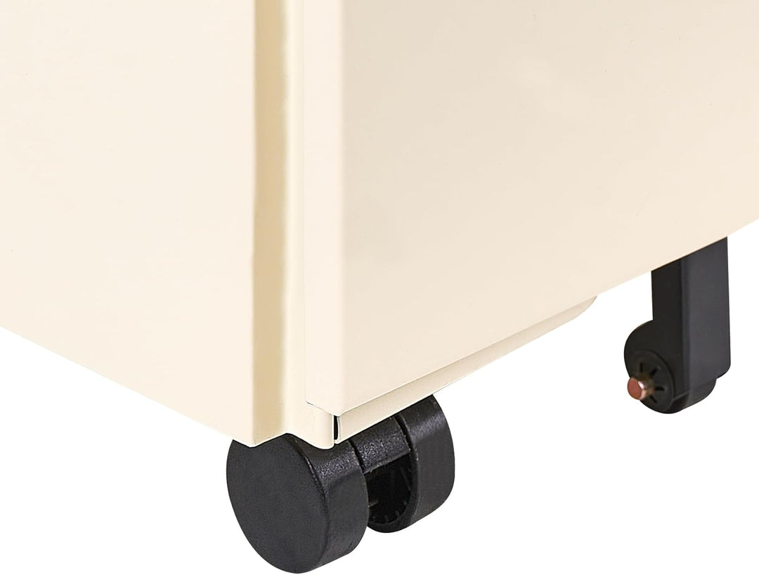 Aktenschrank Metall 3 Schubladen Hellbeige rollbar abschliessbar Büroschrank Bolsena