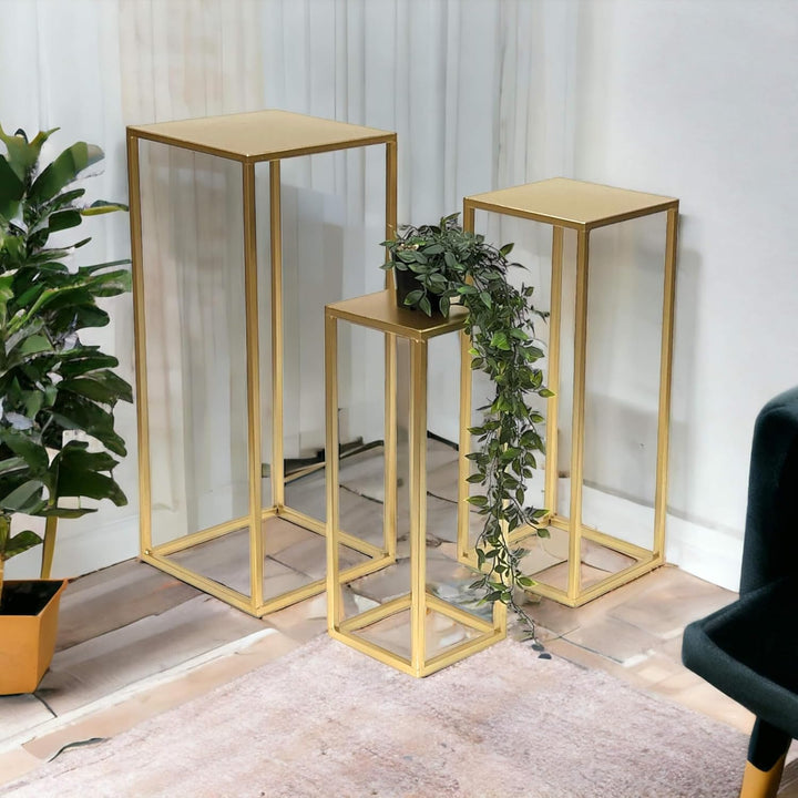 DanDiBo Blumenhocker Metall Gold Eckig Blumenständer Beistelltisch 96506 3er Set Blumensäule Modern