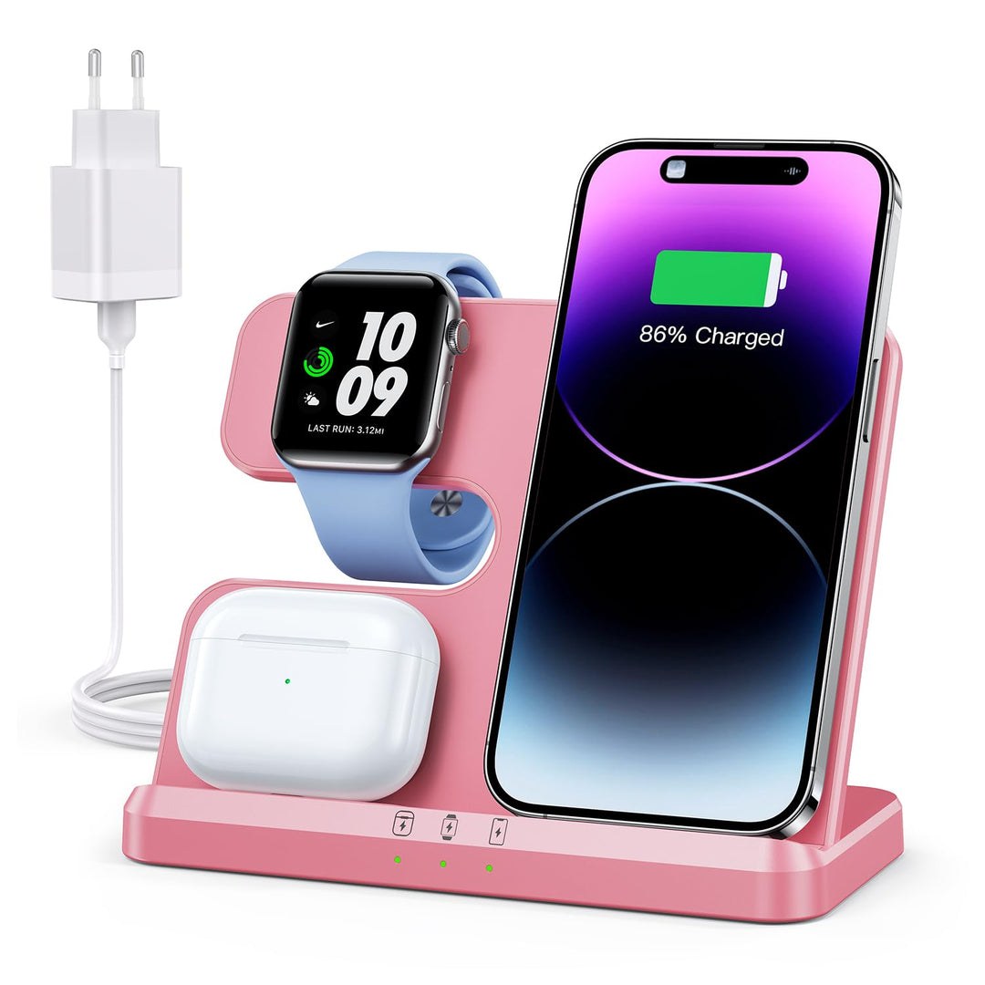 JARGOU 3 in 1 Kabelloses Ladegerät, Induktive Ladestation für Apple Watch und iPhone AirPods, Wirele