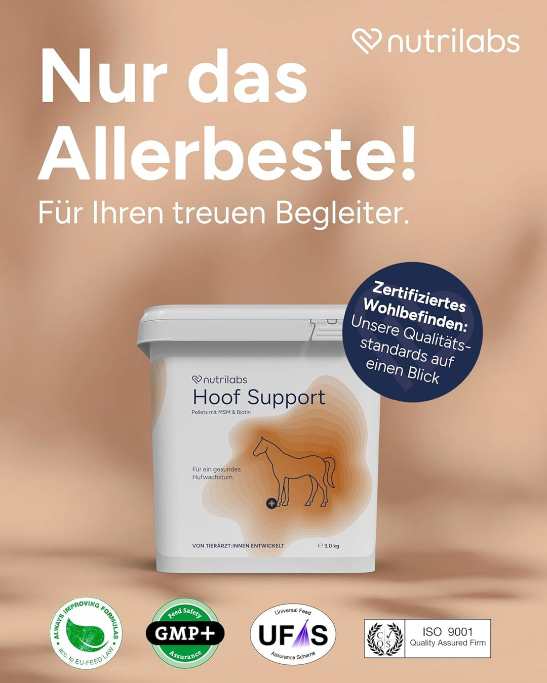 NutriLabs Hoof Support Pellets Premiumprodukt zur Unterstützung gesunder Hufe von Pferden, mit Bioti