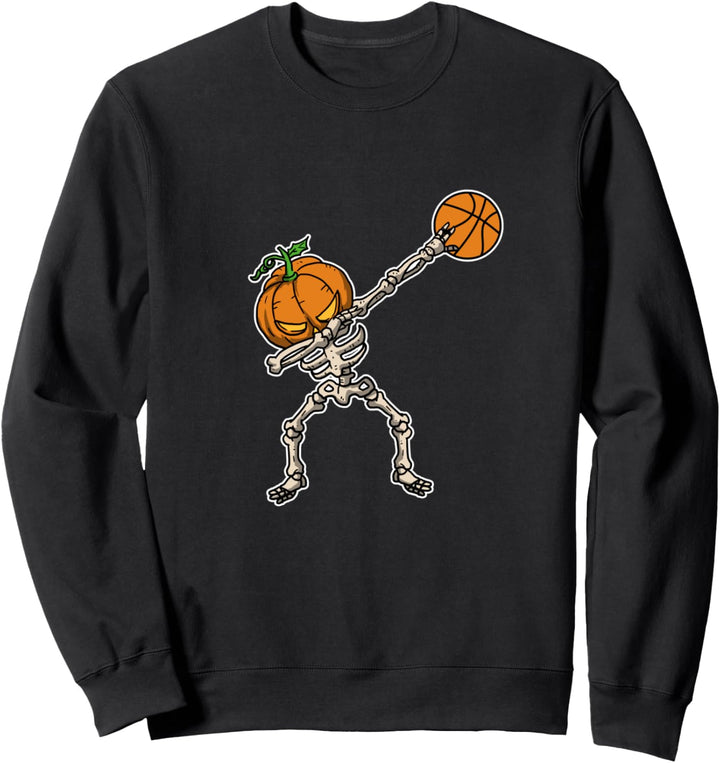 Dabbing Skelett Basketball Kürbiskopf Halloween Kostüm Sweatshirt