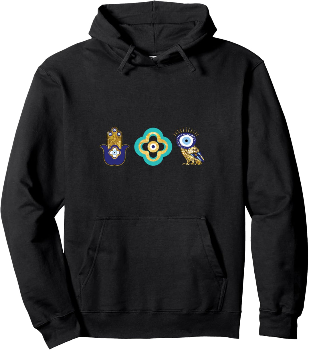 Böses Auge Hamsa Hand und Eule - Fluch Schutz Kunstdruck Pullover Hoodie