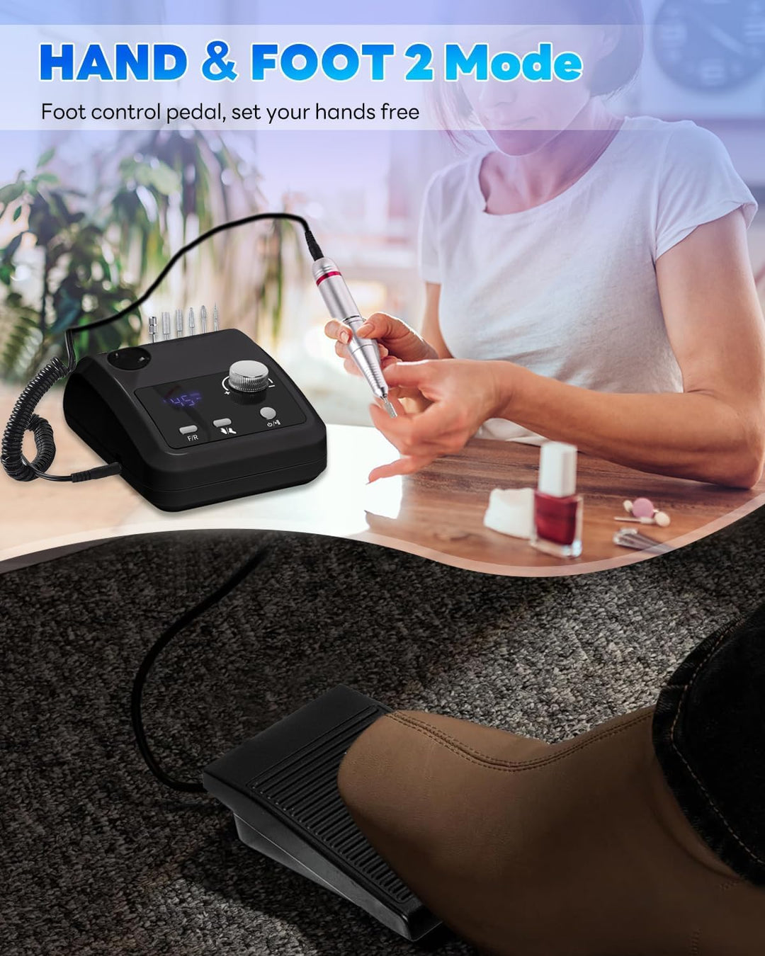 CozyZen Elektrische Nagelfräse Professional, 45000 U/min mit LCD-Display | Hand- &amp; Fusssteuerung, le