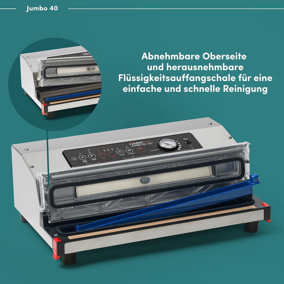 Magic Vac, Jumbo 40, Heavy Duty Lebensmittel-Vakuummaschine aus Edelstahl, Ideal für Vakuumbeutel un