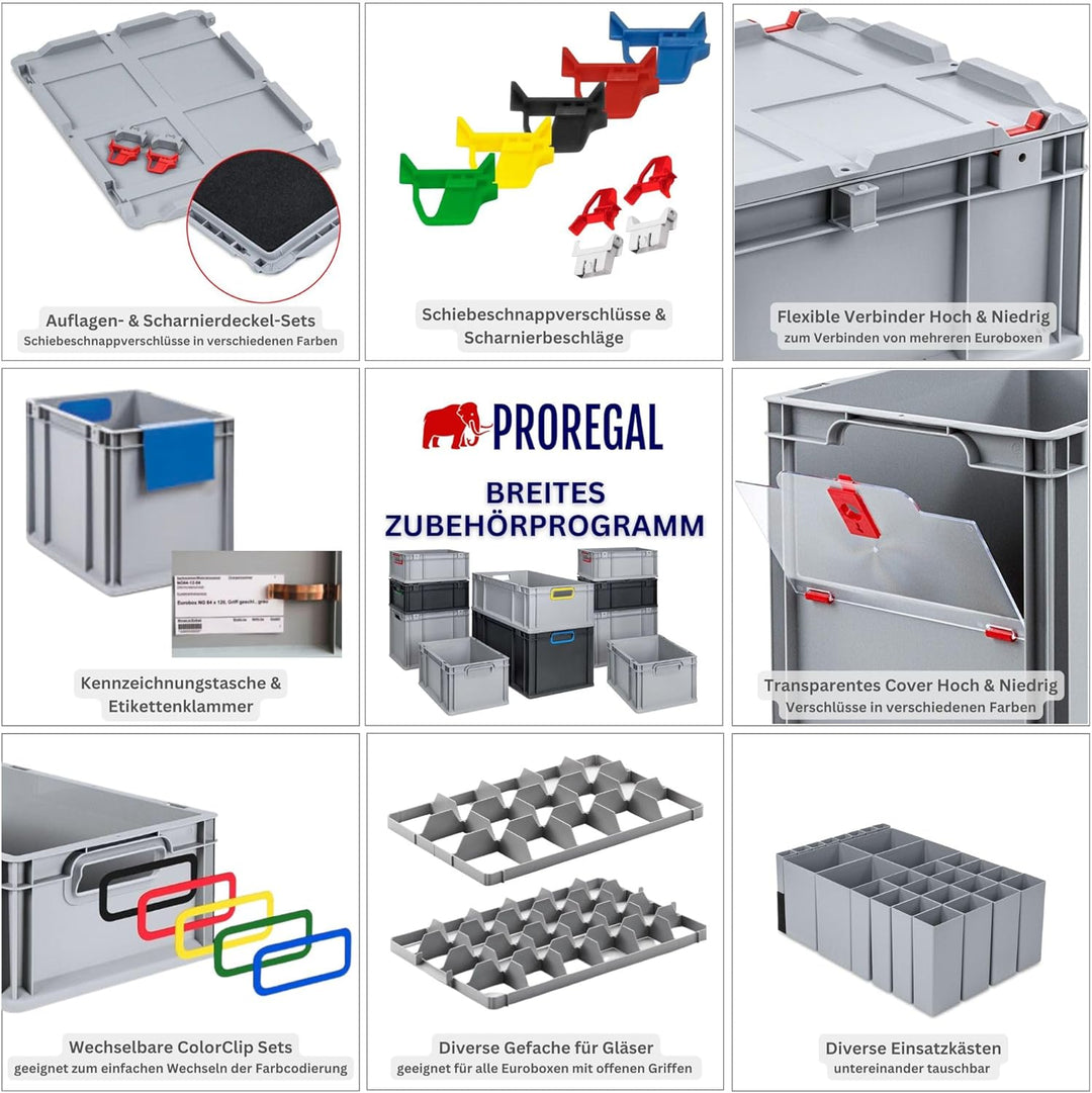 SuperSparSet 4x Eurobox NextGen Color | HxBxT 32x30x40cm | 30 Liter | Griffe grün offen | Glatter Bo