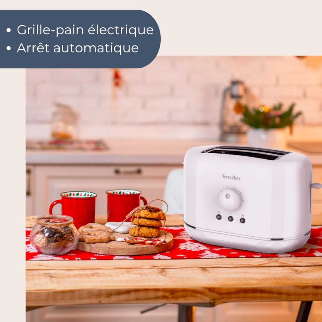 TERRAILLON - DIAMANT WEIss- Toaster – 2 Schlitze 13 cm – 6 Leistungsstufen (870 W) – Aufwärmen – Auf