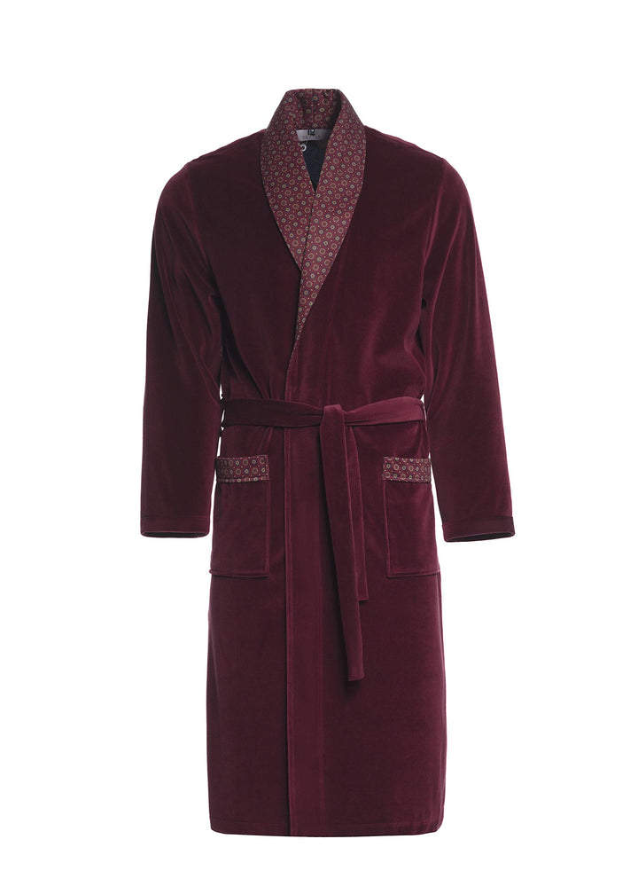 Revise Joel RE-101 Herren Bademantel aus Velours - lang und elegant, S Burgund Rot