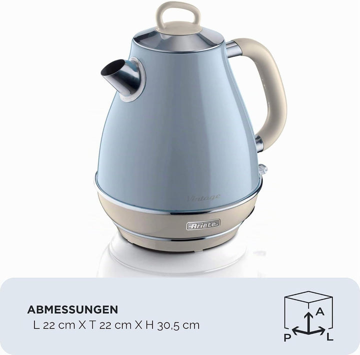 Ariete Vintage Wasserkocher 2869, Elektrischer Wasserkocher mit Sichtbarem Wasserstand, Kabellosem 3