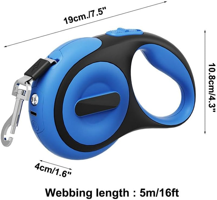 Hundeleine 5m, Einziehbar Hunde Rollleine mit LED Licht, Ausziehleine mit Schnellbremsknopf für Trai