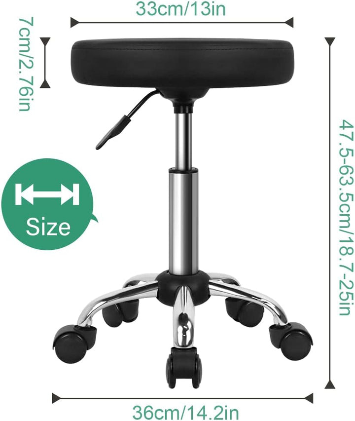 FURWOO Mehrzweck Rollhocker Rundhocker mit Rollen für Spa Verstellbarer Zeichenhocker (Schwarz), Sch