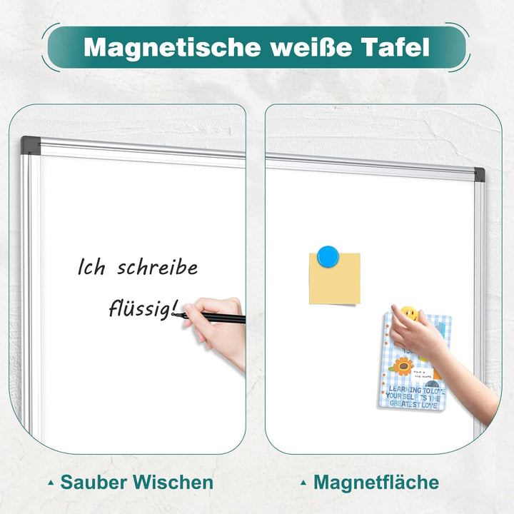 QUEENLINK Whiteboard Magnetisch, Magnettafel mit Aluminiumrahmen,50x70cm Magnetwand White Board mit