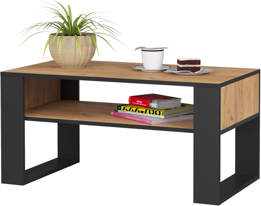 AKORD Couchtisch Holz DOMI mit einem Regal | 92x45x53cm | Für Wohnzimmer | Schlafzimmer Schrank | Mi