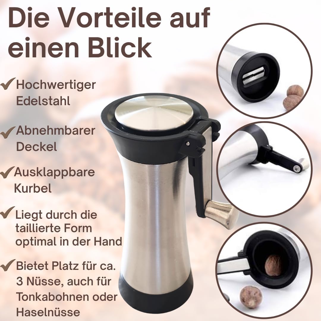 Topanbieter999 Muskatmühle mit Muskatnussfach und Klappbarer Kurbel