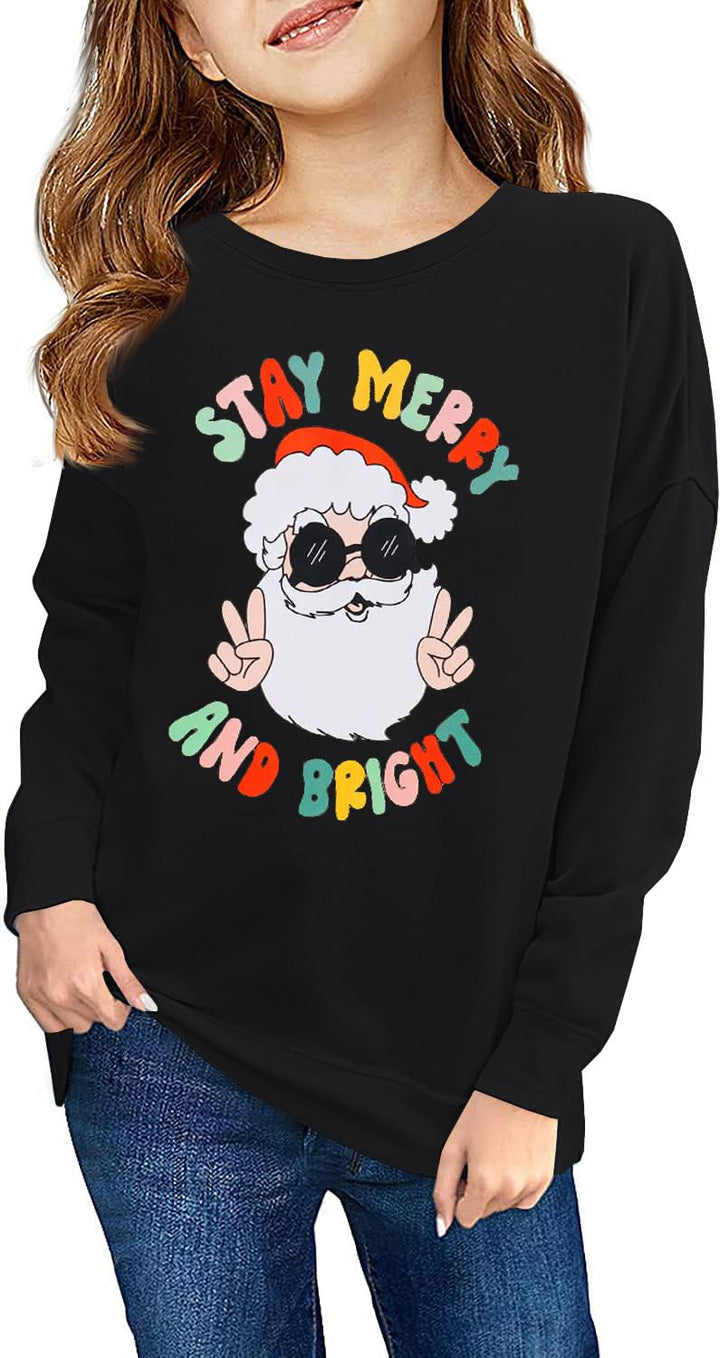 Haloumoning Sweatshirt Mädchen Weihnachtspullover Lustig Rundhals Pullover Winter Oberteile für Kind
