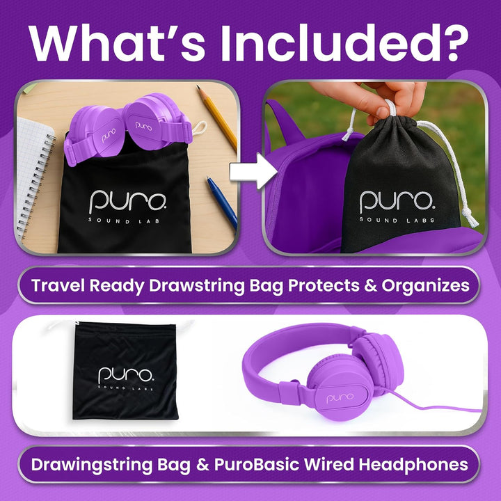 Puro Sound Labs PuroBasic Volume Limiting Wired Headphones for Kids, Boys, Girls 2+ Foldable & Adjus