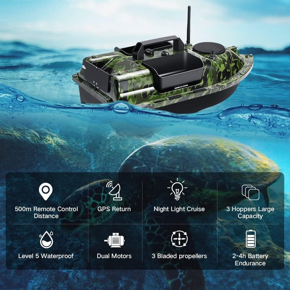500M 3 Hopper GPS futterboot RC Fishing Bait Boot, LCD Sensor Fischfinder, Mit Handtasche, 12000mAh