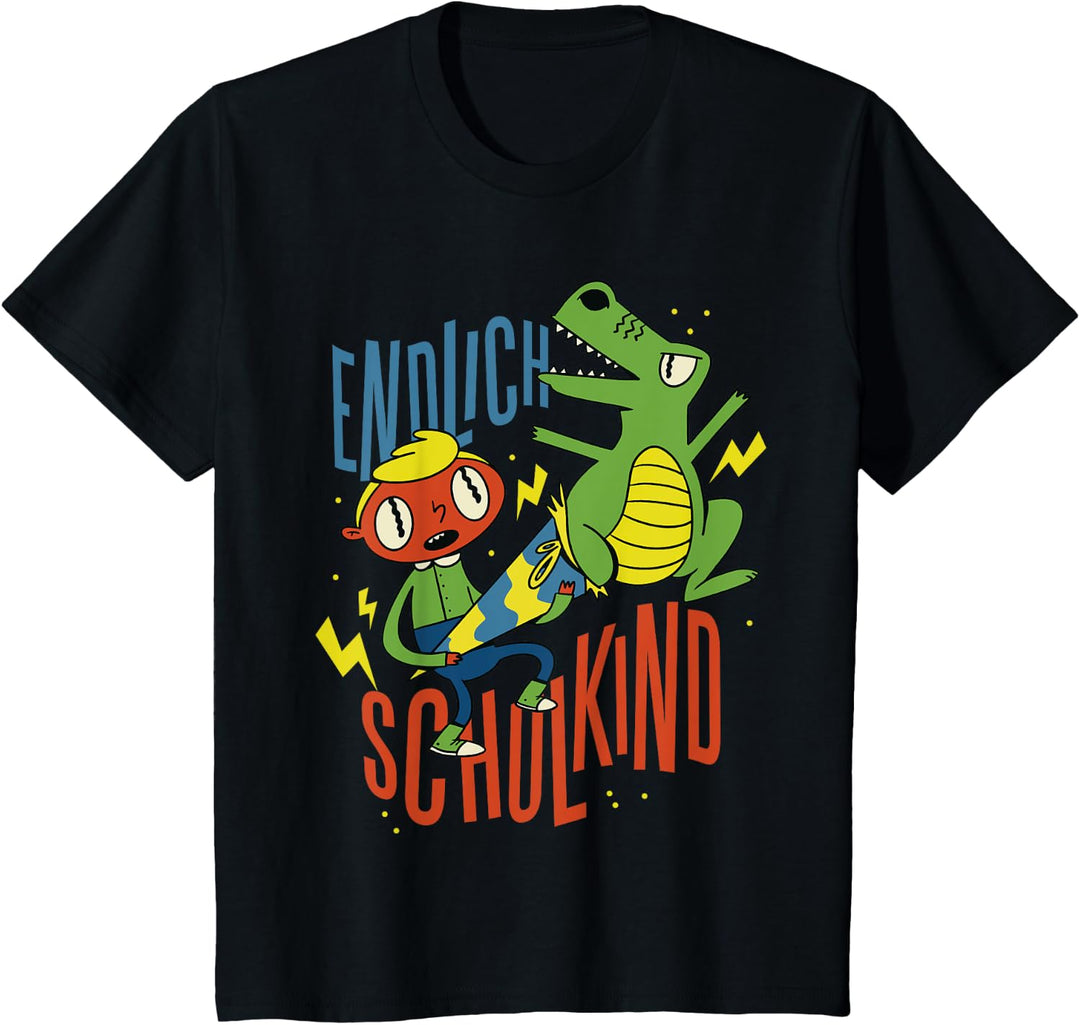 Kinder Witziges Motiv zur Einschulung: Dino mit Schultüte T-Shirt