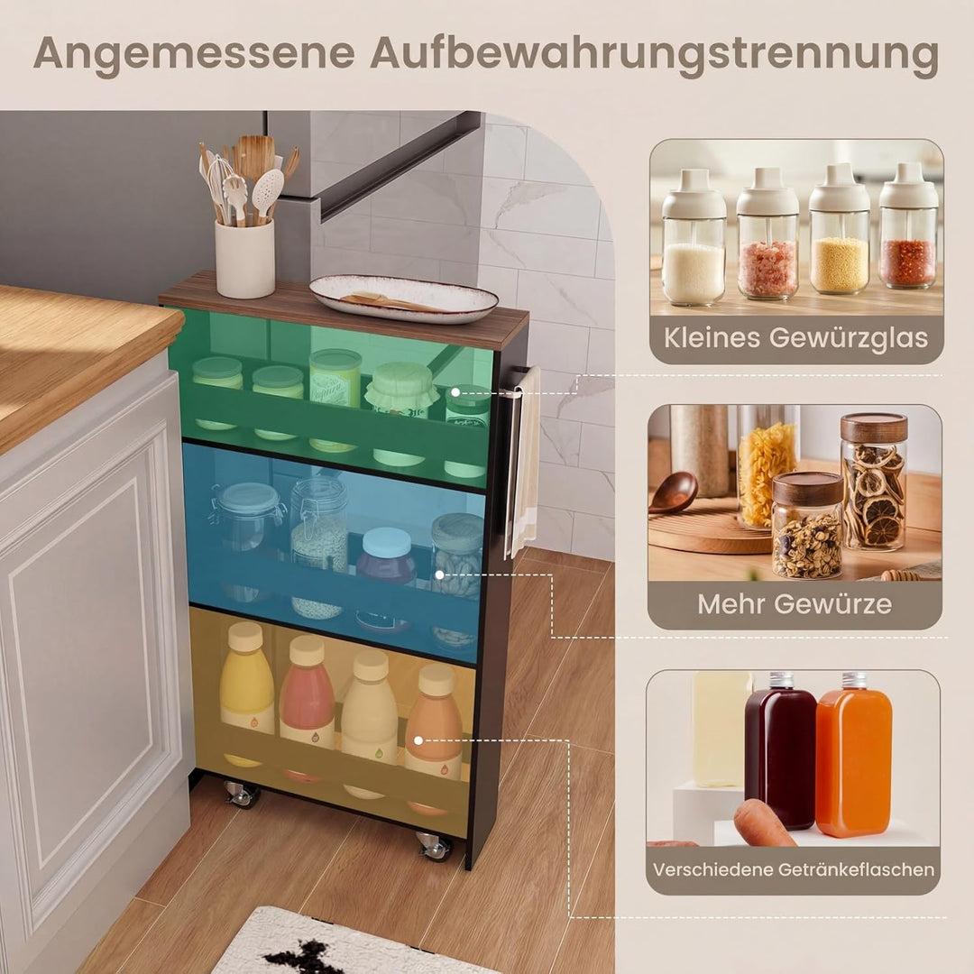 COSTWAY Nischenwagen 13cm breit, Nischenregal Badregal 4 Etagen, Nischenschrank auf Rollen, Servierw