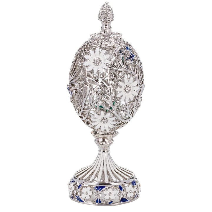 Fabergé-Stil geschnitzt Ei mit Blumen &amp; Schmetterling 16,5 cm silber Farbe