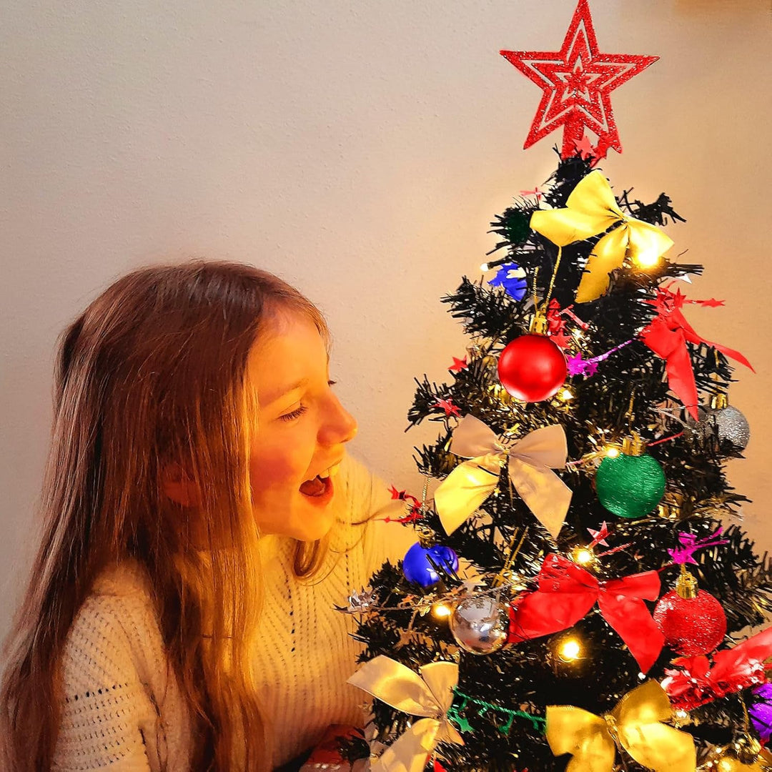 Weihnachtsbaum künstlich (WBD) 60 cm grün mit Weihnachtsdeko bunt und Led Lichterkette mit Batterieb