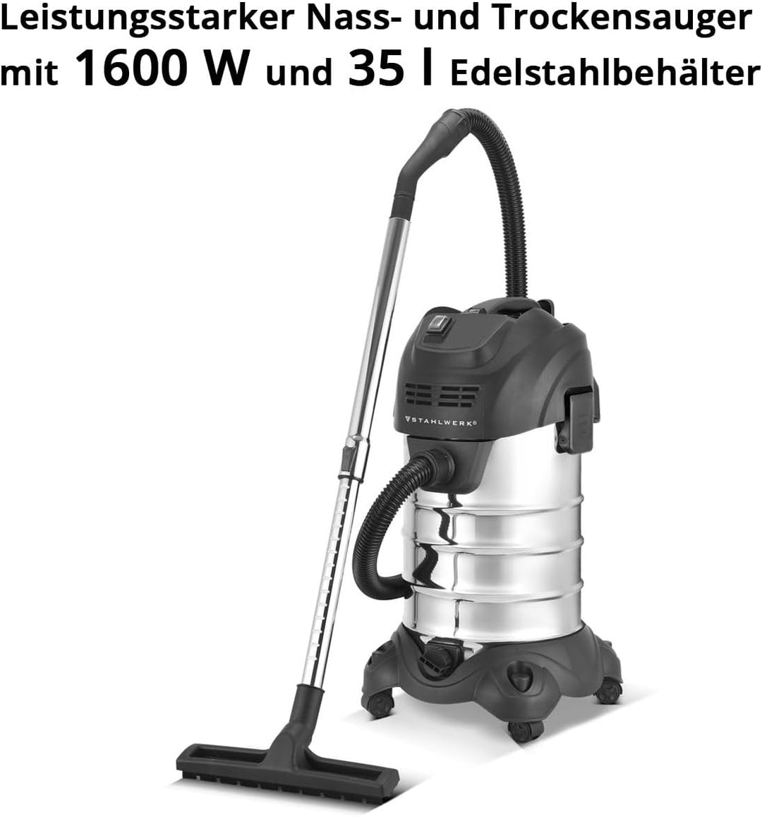 STAHLWERK Nass- und Trockensauger VCL-1600 ST – 1600 W Industriesauger mit 35 l Edelstahlbehälter, B