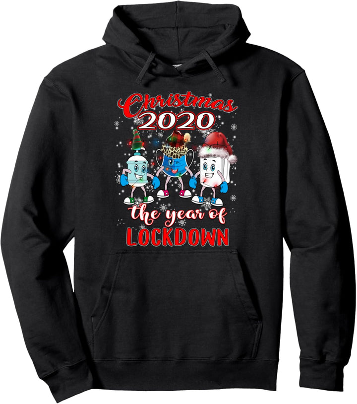 2020 Christmas Quarantine Lockdown Santa Mask Toilet Paper Pullover Hoodie