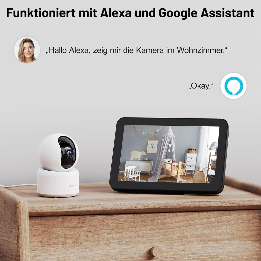GALAYOU 2K Überwachungskamera innen, WLAN IP Kamera überwachung Indoor WiFi Camera,360°Hundekamera Z