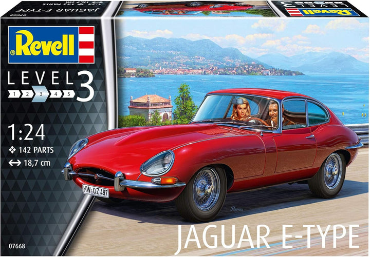 Revell RV07668 7668 Jaguar E-Type (Coupé) originalgetreuer Modellbausatz für Einsteiger, unlackiert