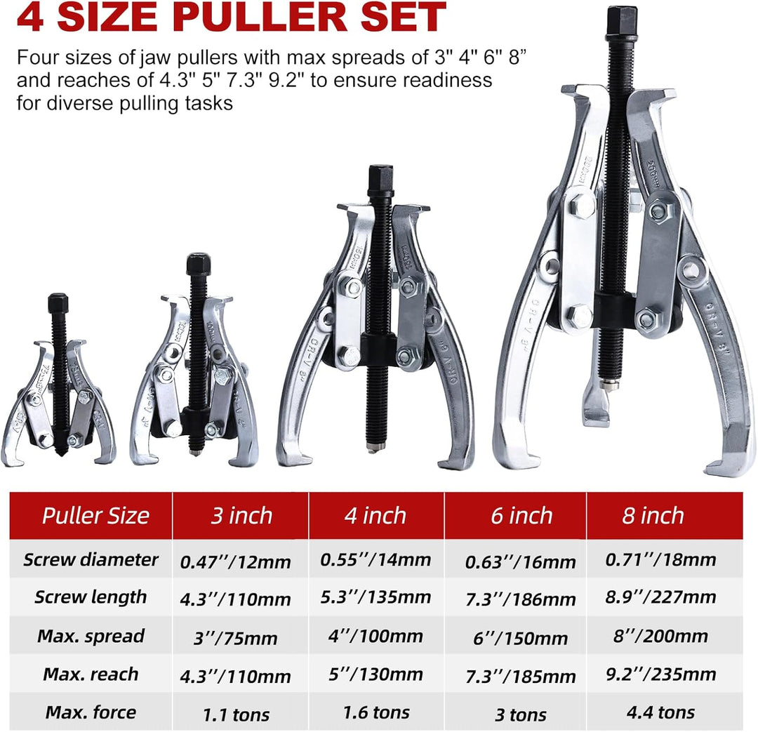 FreeTec Universal Lagerabzieher Set, 3" 4" 6" 8" Lagerabzieher und Innenlager Abziehersatz mit Umkeh
