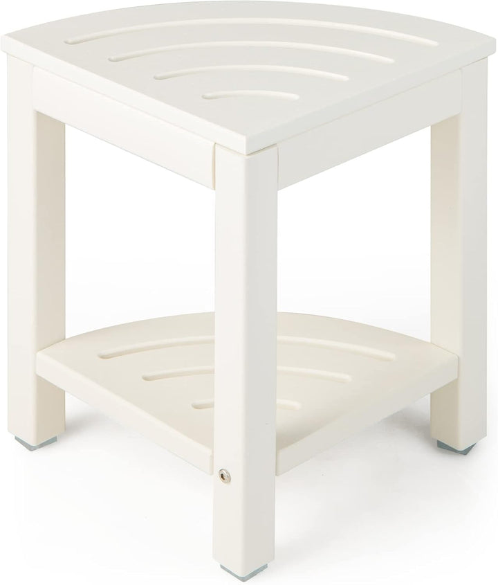 LIFEZEAL Eck Badhocker Duschhocher, Sitzhocker mit Ablage, Badezimmerhocker in Fächerform, Eckduschh