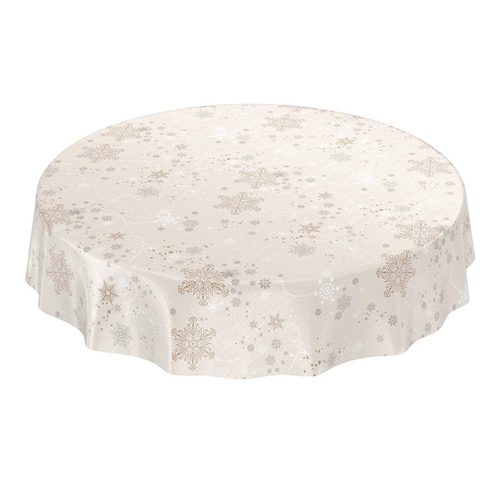 ANRO Wachstuchtischdecke Wachstuch Wachstischdecke Tischdecke Weihnachten Schneeflocken Beige Rund 1