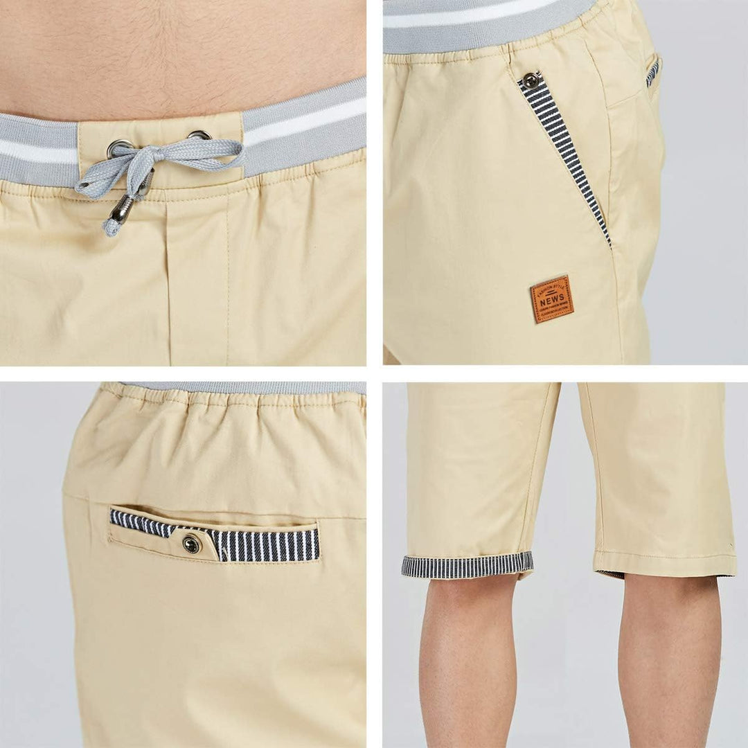 JustSun Kurze Hosen Herren Shorts Sommer Shorts Chino Baumwolle mit Tunnelzug Denim Blau 3XL 3XL Den