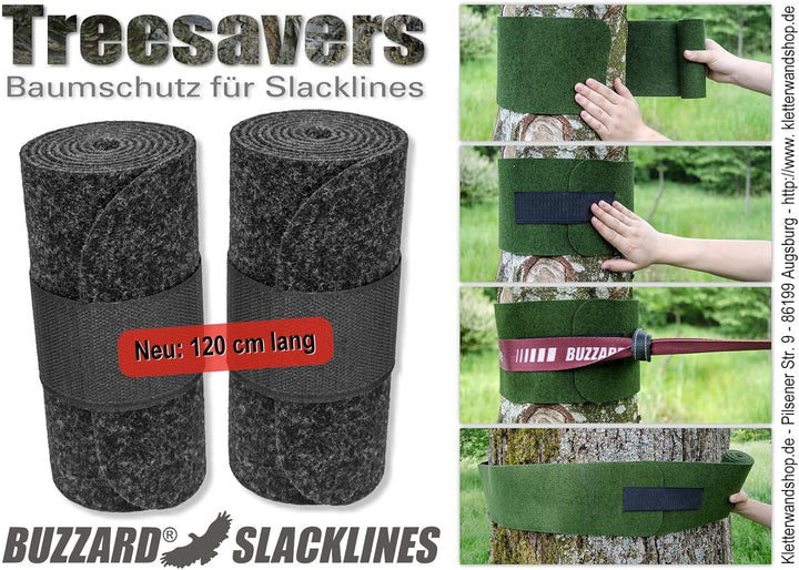 BUZZARD Treesavers - Nachhaltiger Baumschutz 2X 120 cm für Slacklines - Made in Germany