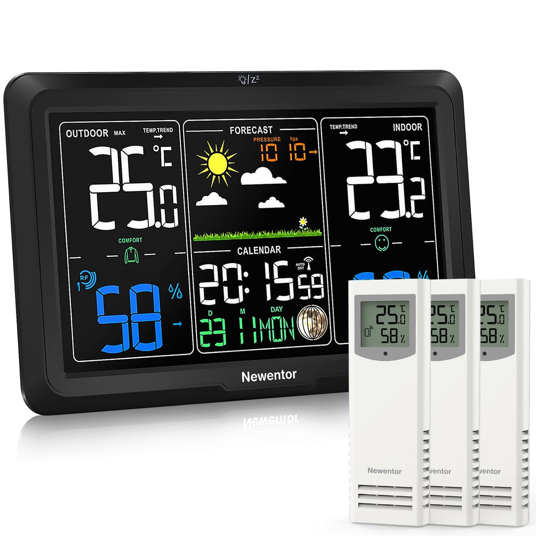 Newentor Wetterstation Funk mit Aussensensor - Lebenslange Aussensensor-Garantee - Lebendiges VA-Dis