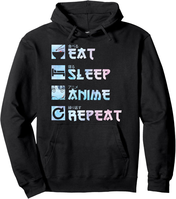 Eat Sleep Anime Repeat Shirt – Watercolor Style Anime Merch Pullover Hoodie