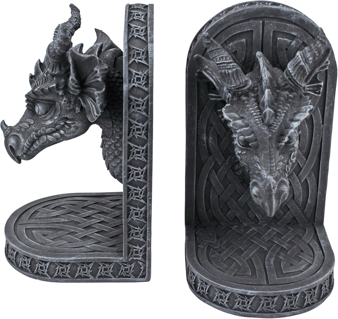 Design Toscano Grauer Mönch Buchstützen mit Drachen, 11,5 x 4 x 19 cm Grauer Bruderdrache, Grauer Br