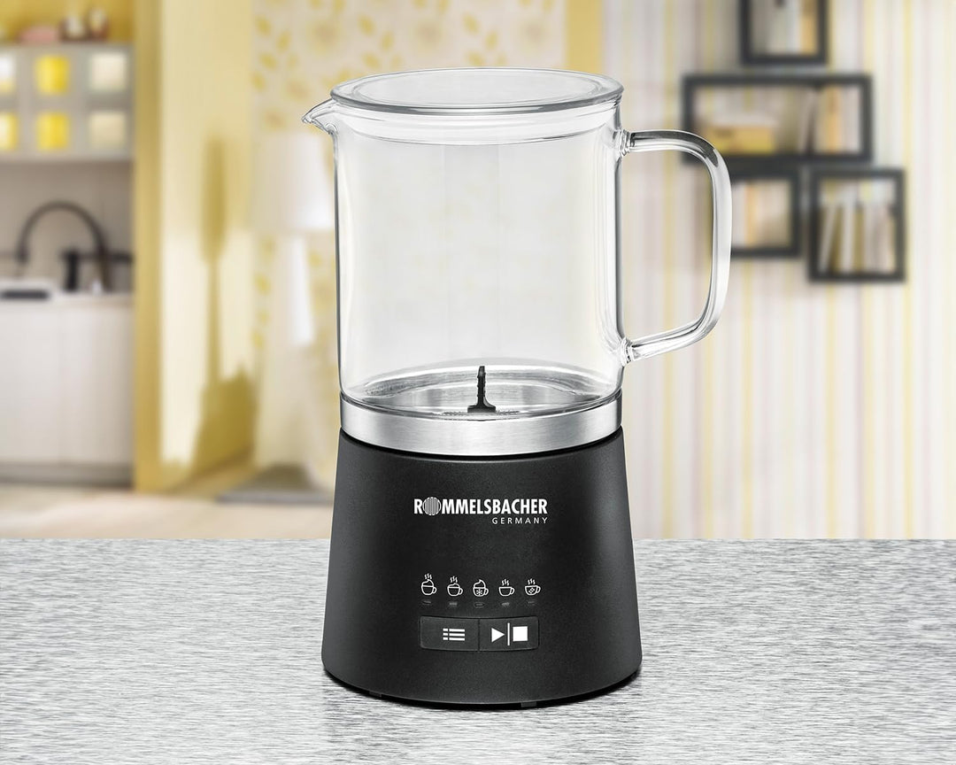 ROMMELSBACHER Milchaufschäumer MS 625, elektrisch, 250 ml zum Schäumen, 500 ml zum Verrühren, Glaska