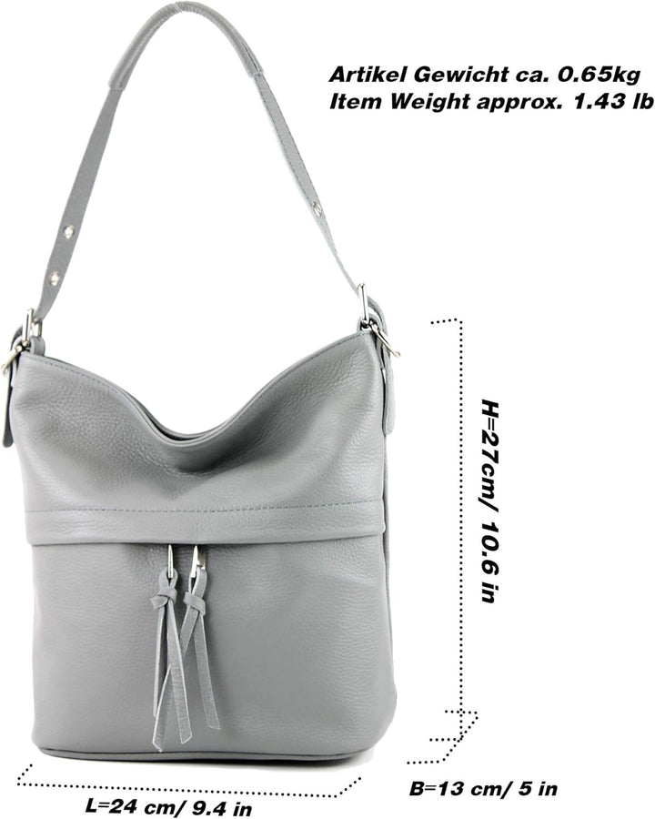 modamoda de - T178 - ital. Umhängetasche Schultertasche aus Leder Telegrau, Telegrau