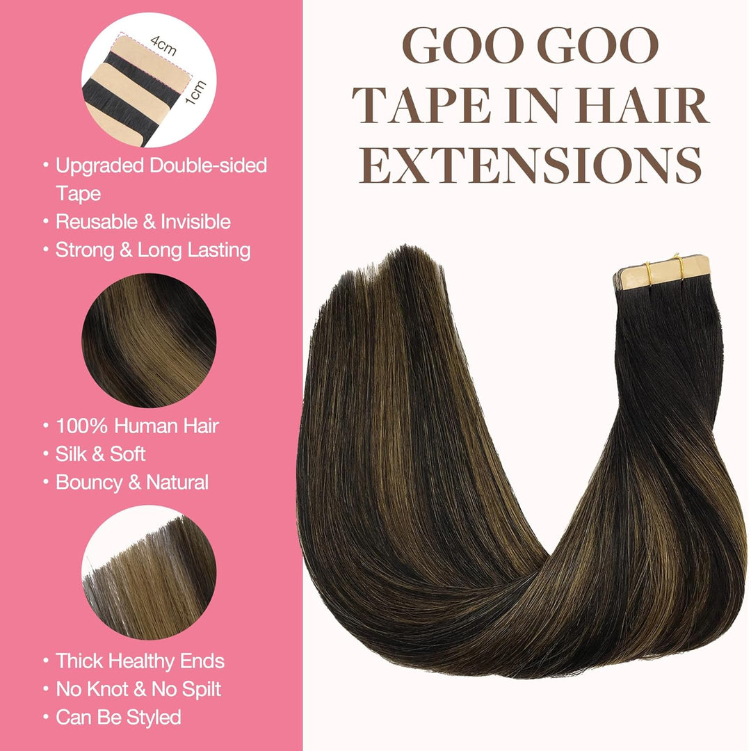 GOO GOO Tape in Extensions Echthaar, Tape Extensions Echthaar, 35cm 50g 20pcs, Extensions Echthaar,