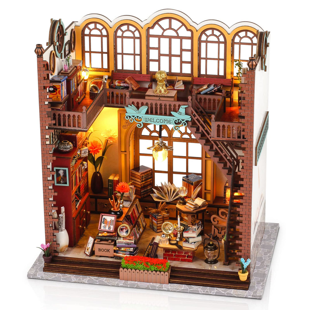 Cuteefun DIY Miniatur Puppenhaus Bausatz, Regaleinsatz für Bücherecke, Room Décor für Erwachsene Geb