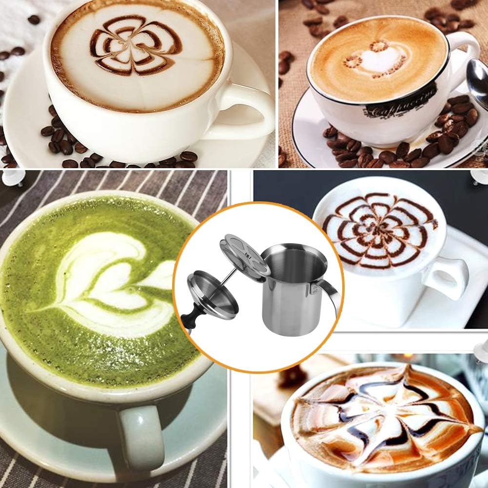 Milchaufschäumer Manuell Edelstahl 800ml Perfekter Milchschaum dank doppeltem Sieb und speziellem Dr