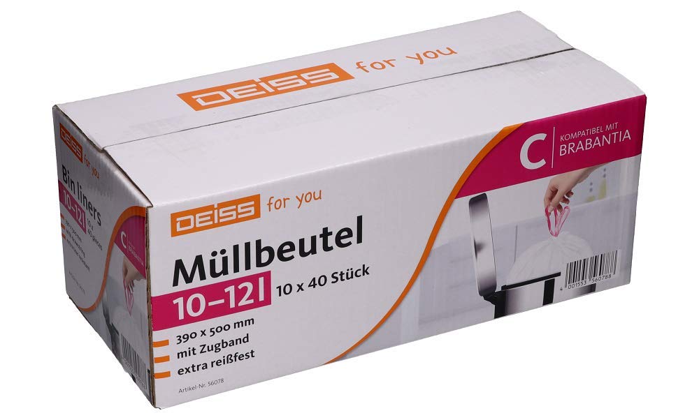 Müllbeutel DEISS 10-12 Liter für Brabantia Touch Bin (Grösse C), 400 Stück 10 - 12 Liter (400 Stück)
