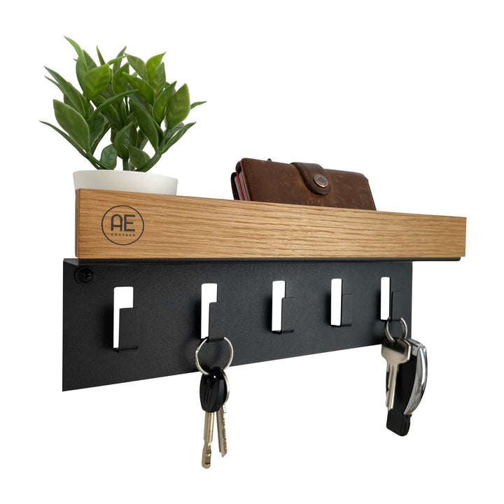 AE GÜNTHER® Schlüsselbrett Holz - Schlüsselhalter Schwarz Stahl - Schlüsselboard Eiche - Schlüssel o