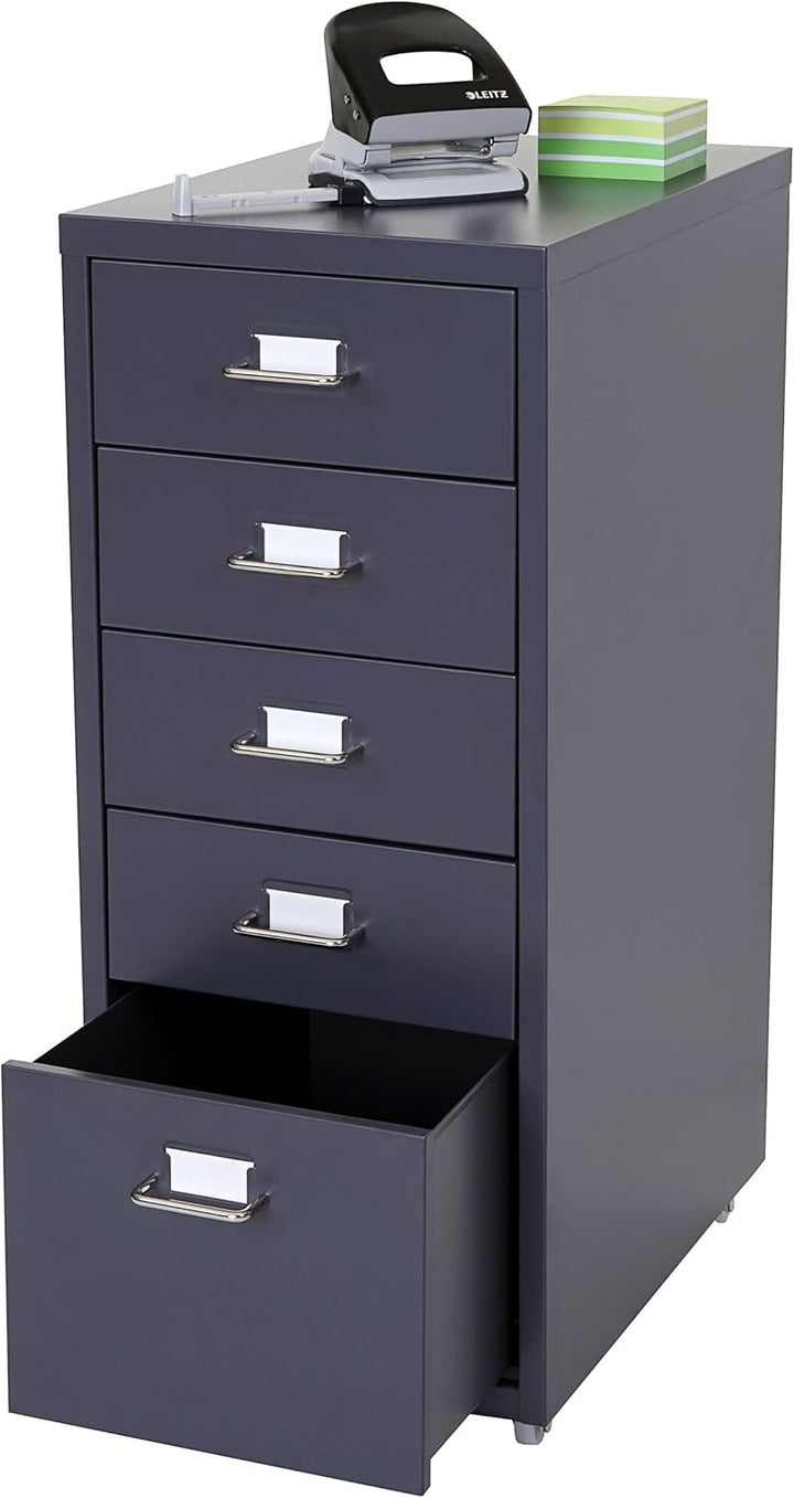 PROREGAL Rollcontainer Housten HxBxT 69x28x41cm 5 Schubladen Dunkelgrau Schubladenschrank Stahlschra