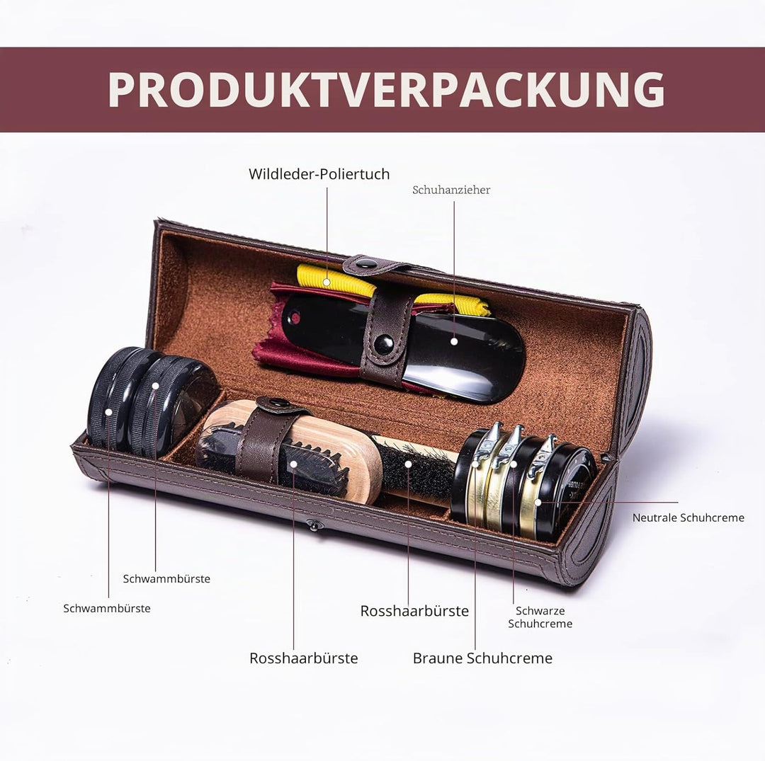 YUET Schuhputz-Set, Reinigung, Glanz, Pflege, Fass-Set für braunes schwarzes Leder, mit Bürste, Reis